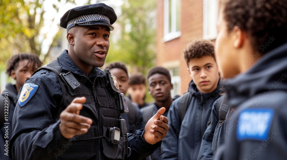 Fototapeta premium Police Officer Interacting with Students