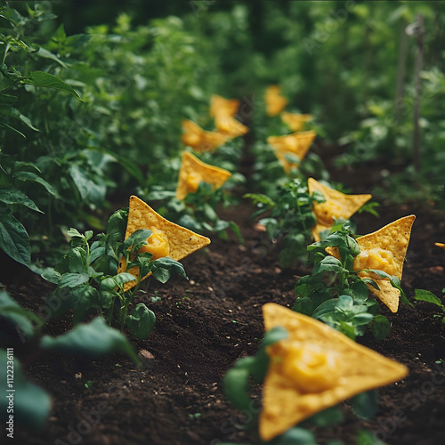 photo of garden at a farm in the northwest with nachos growing out of the ground photo