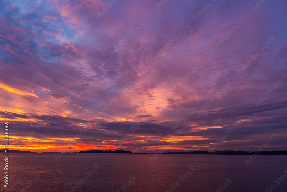 Fototapeta premium Vibrant Sunrise Over Sidney, Vancouver Island, BC, Canada With Colorful Sky