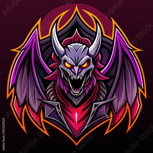 Dynamic winged demon esports logo design featuring vibrant colors and fierce details for competitive gaming teams