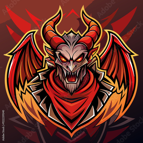 Winged demon esports logo featuring fierce design with horns, wings, and a menacing expression, perfect for competitive gaming