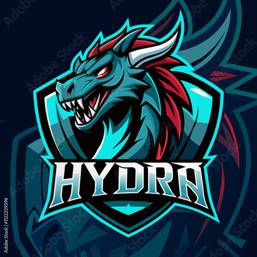 Stylized hydra esports logo featuring a fierce dragon-like creature with vibrant colors