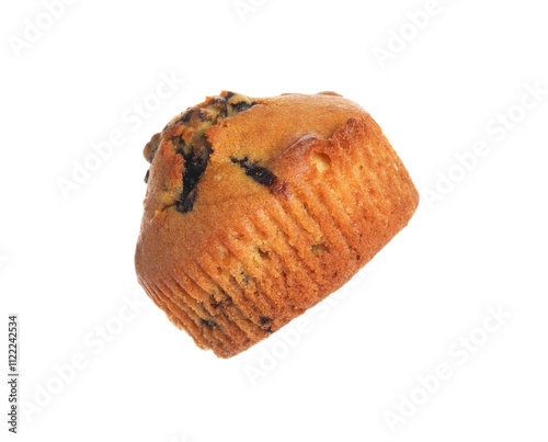 Delicious sweet muffin with blueberry isolated on white