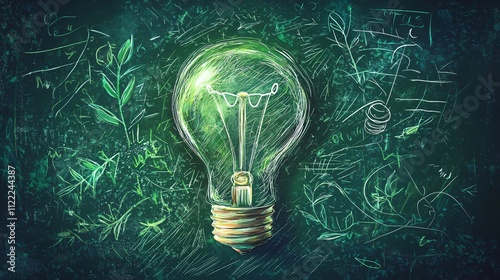 Green Energy Idea Eco Friendly Light Bulb Concept Art photo