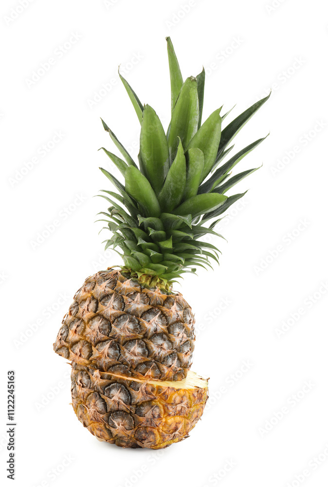Fototapeta premium Pieces of ripe pineapple isolated on white