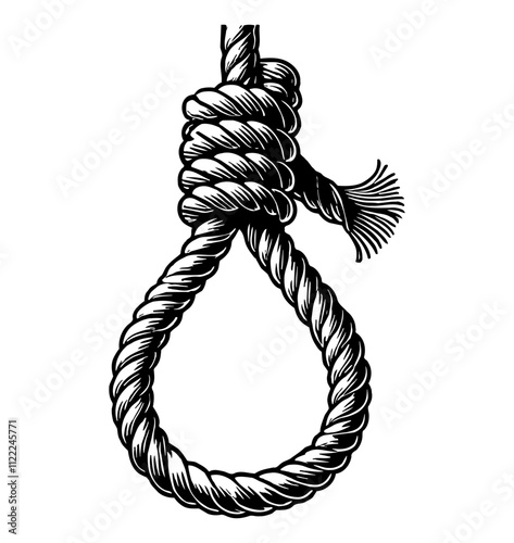 rope noose engraving black and white outline