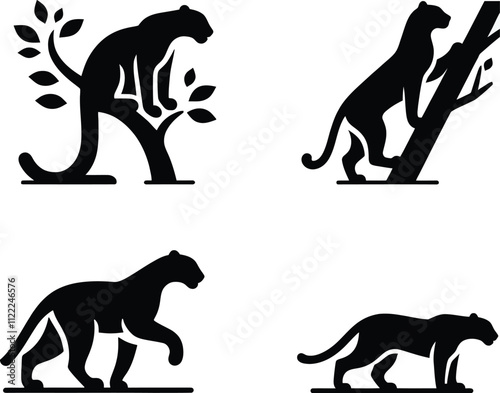 Set of Crouching Leopard Vectors - Wildlife Illustrations for Nature and Predator Themes