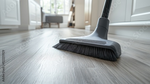 Wallpaper Mural Close-Up View of Cleaning Tool on Wooden Floor in Modern Home Torontodigital.ca