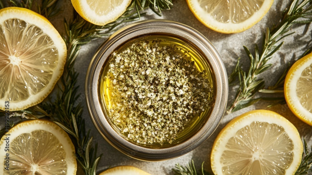 Zaatar spices create a vibrant blend, surrounded by fresh lemon slices and fragrant herbs, showcasing a delightful fusion of flavors perfect for culinary creations. Zaatar spices create a vibrant blend, surrounded by fresh lemon slices and fragrant herbs, showcasing a delightful fusion of flavors perfect for culinary creations.