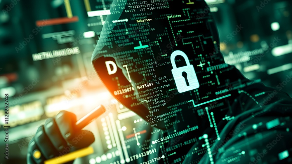 Fototapeta premium Corporate data security risks with phishing, hacking, and data breaches compromising sensitive information