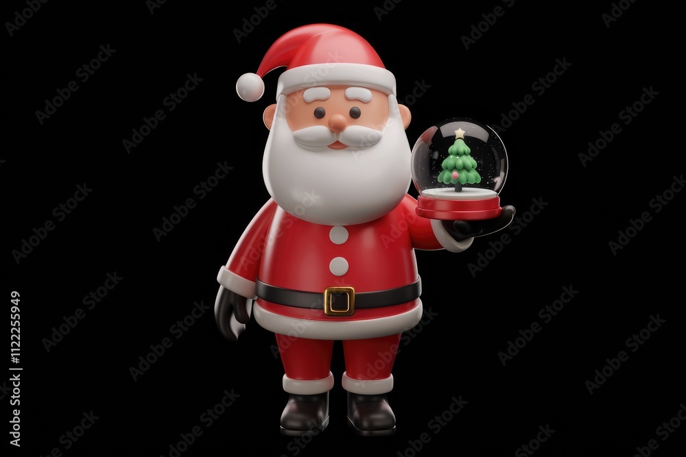 Obraz premium A cheerful 3D Santa Claus holds a snow globe with a miniature Christmas tree.