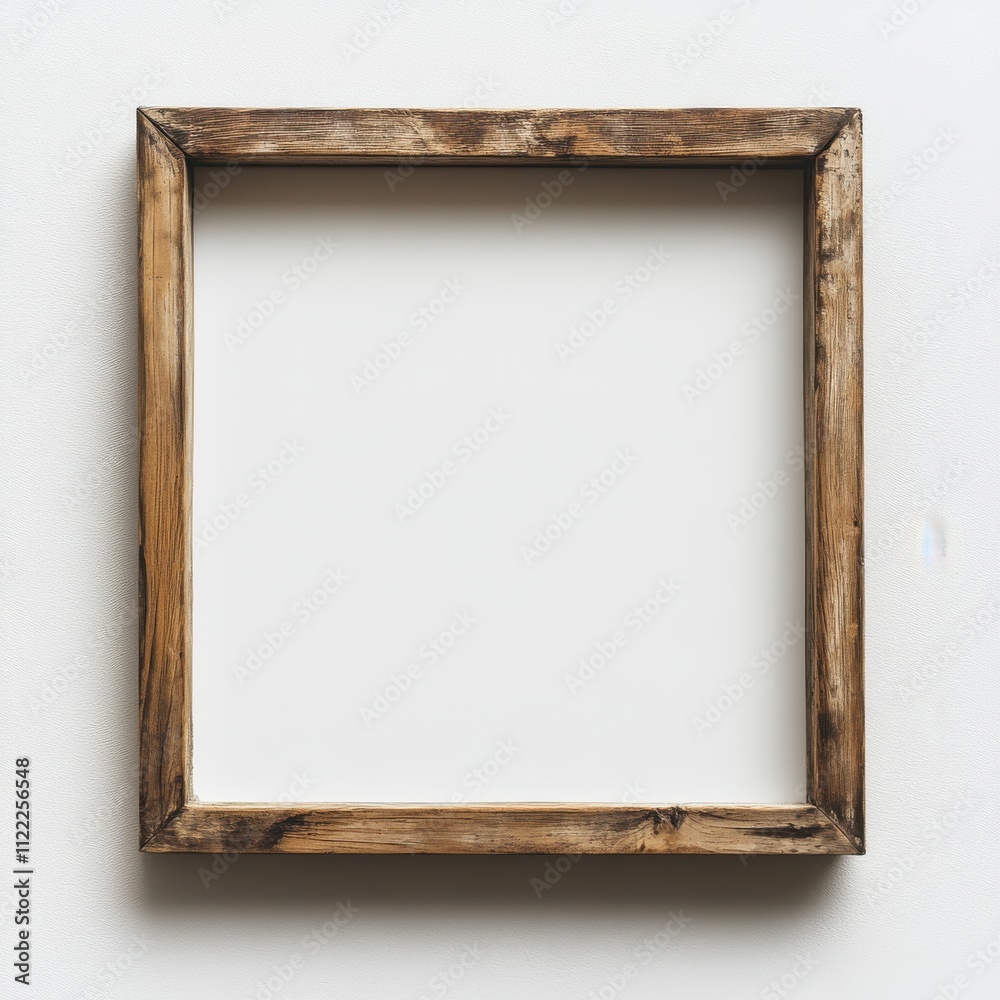 Fototapeta premium Antique Distressed Wooden Picture Frame on White Wall