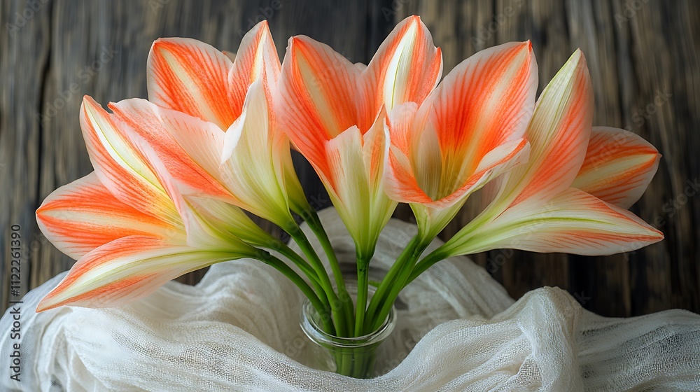 Fototapeta premium Orange and White Striped Flowers in a Vase
