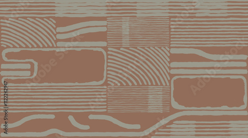 Crafted hand drawn brush line Abstract pattern, Japanese inspired wood carving, engraving, weaving, sculpting textured background, simple graphic for textile, carpet, rug, stationery photo
