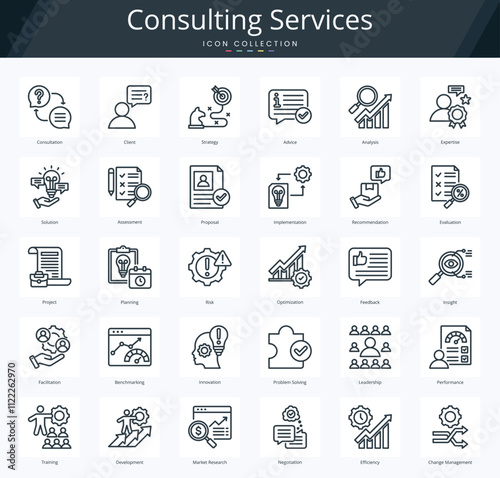 Consulting services outline icon pack for business consultation and strategy optimization