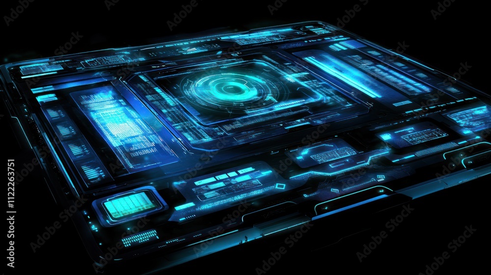 Obraz premium Futuristic glowing blue technology interface panel.