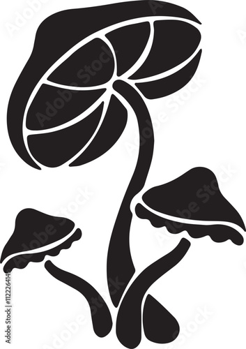 The illustration of a mushroom plant icon in silhouette