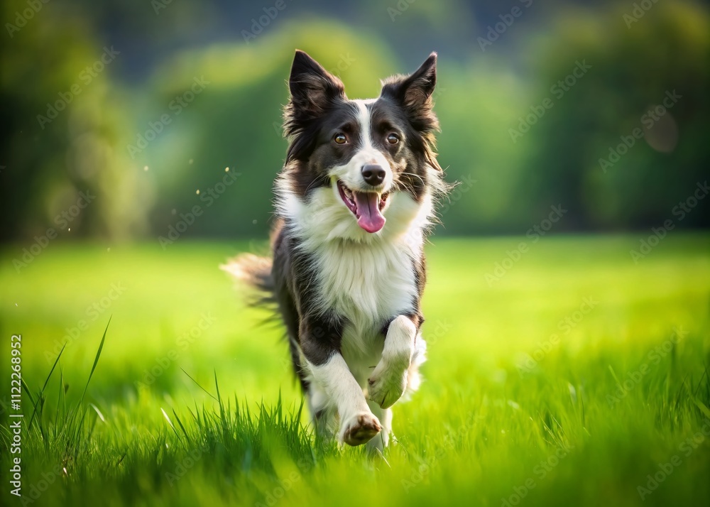 Joyful Border Collie Running Free in a Lush Green Field Captured in Minimalist Photography Style for a Serene Outdoor Experience Joyful Border Collie Running Free in a Lush Green Field Captured in Minimalist Photography Style for a Serene Outdoor Experience