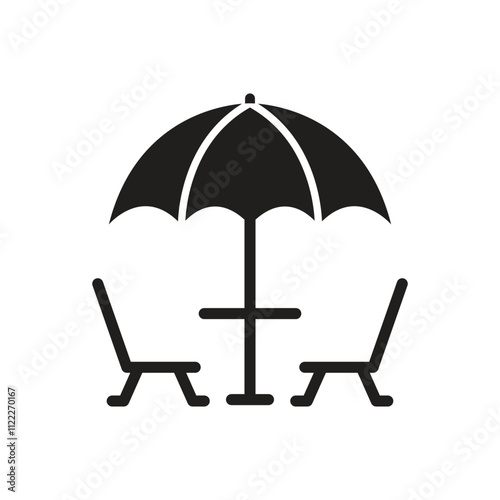 Vector Table And Chairs With Umbrella Icon