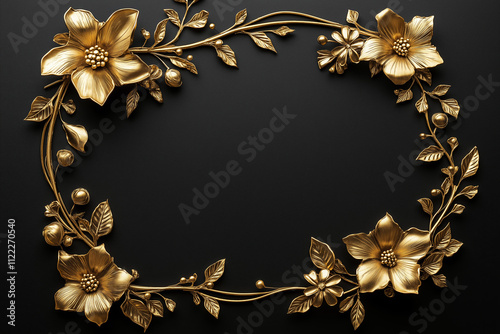 Gold floral frame on dark background, space for text
