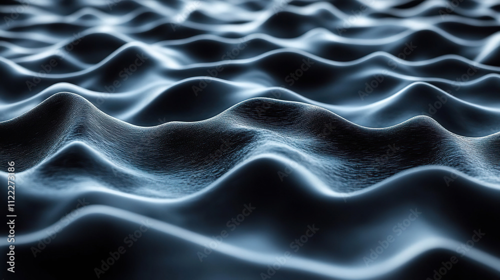 Obraz premium Undulating surface with bright blue lighting, representing a modern and minimalist design with a futuristic texture. Generated with AI.