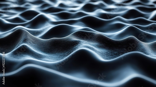 Undulating surface with bright blue lighting, representing a modern and minimalist design with a futuristic texture. Generated with AI.
