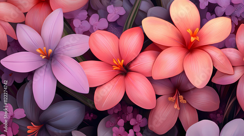 Extreme close-up of spring crocus, rosepink zephyr lily, zephyranthes minuta, and amaryllis minuta flowers. Zephyr. Illustration photo