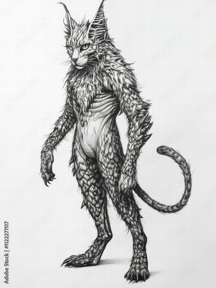 Fototapeta premium Intricate Illustration of a Feline-Inspired Creature with Unique Features