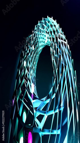 Dynamic spiraling light structure capturing futuristic motion and geometry