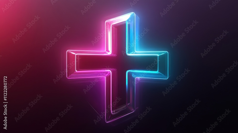 Obraz premium Medical cross icon with holographic glow, sleek and modern 