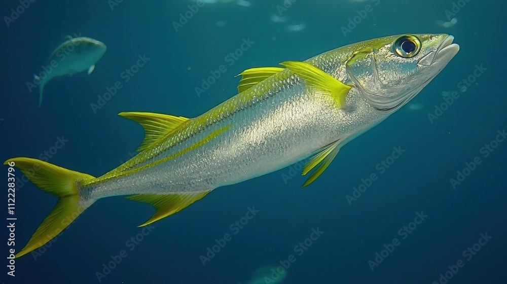 Fototapeta premium Vibrant Yellow and Silver Fish Swimming in Clear Ocean Water