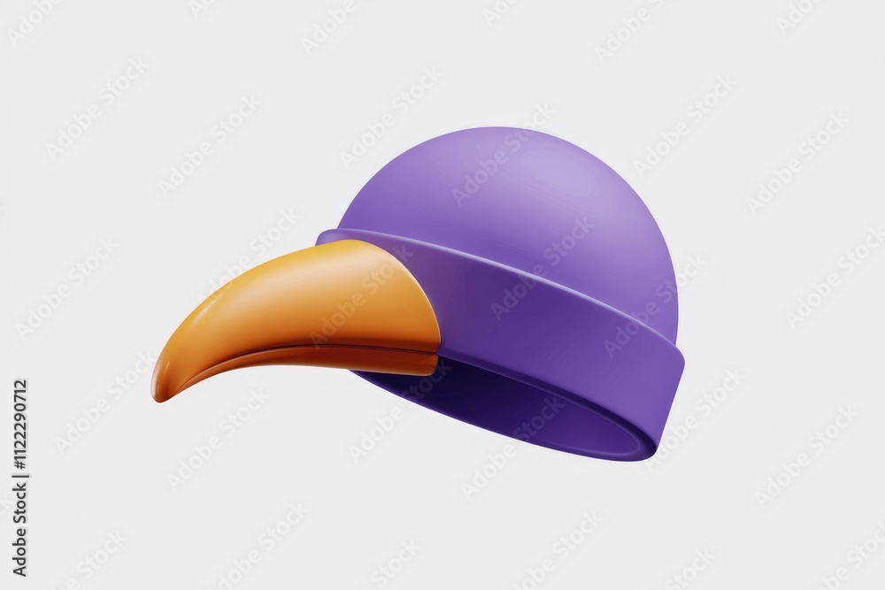 Fototapeta premium A purple beanie hat with a long orange beak, a unique and playful design.