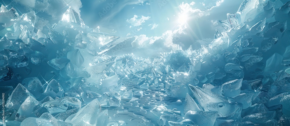 Obraz premium Breathtaking abstract image showcasing the mesmerizing crystalline formations and icy textures of a frozen landscape creating a serene and captivating winter wonderland