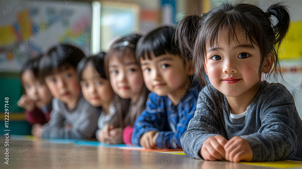 Obraz premium Engaged children smiling and presenting project in classroom setting