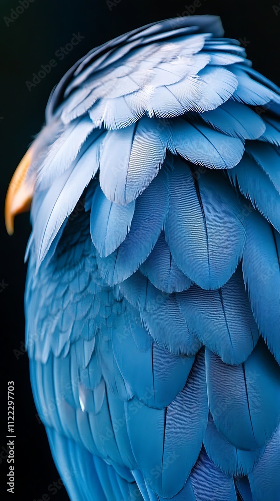Obraz premium Close-up of a vibrant blue macaw's feathers, showcasing intricate detail and texture.