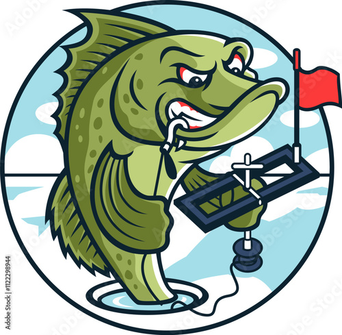 The angry fish got hooked on the ice hole