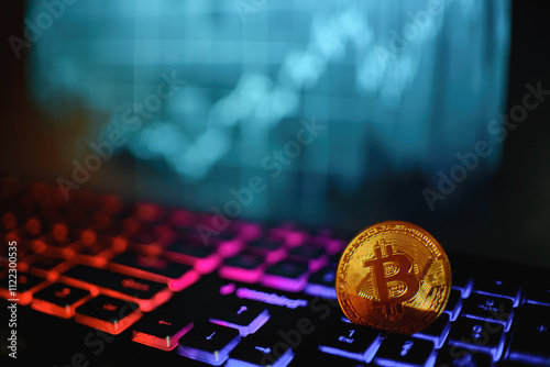 bitcoin, coin, cryptocurrency, gold coin, golden bitcoin, crypt, background, screen, graphics, money, keyboard, different colors