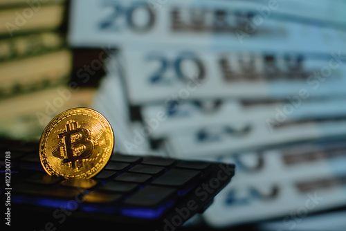 bitcoin, coin, cryptocurrency, gold coin, golden bitcoin, crypt, background, screen, graphics, money, keyboard, different colors