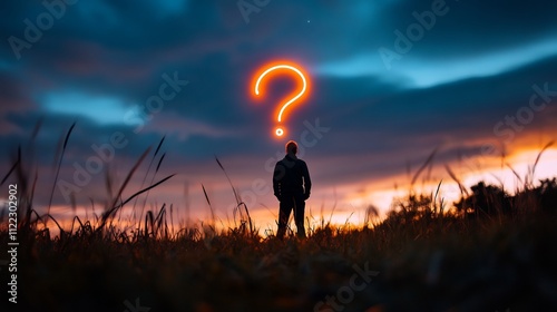 Sunset Silhouette: A Man Contemplating Life's Unanswered Questions photo