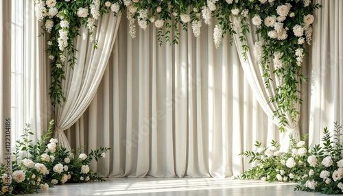 elegant wedding decoration backdrop interior space with delicate floral arrangements