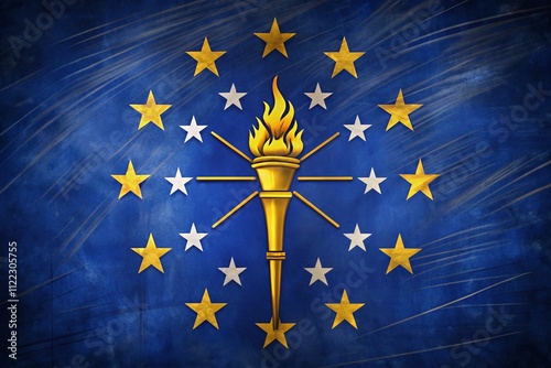 Vibrant Indiana State Flag Illustration Captured in Stunning Product Photography, Showcasing the Rich History and Symbolism of the Hoosier State's Iconic Banner photo