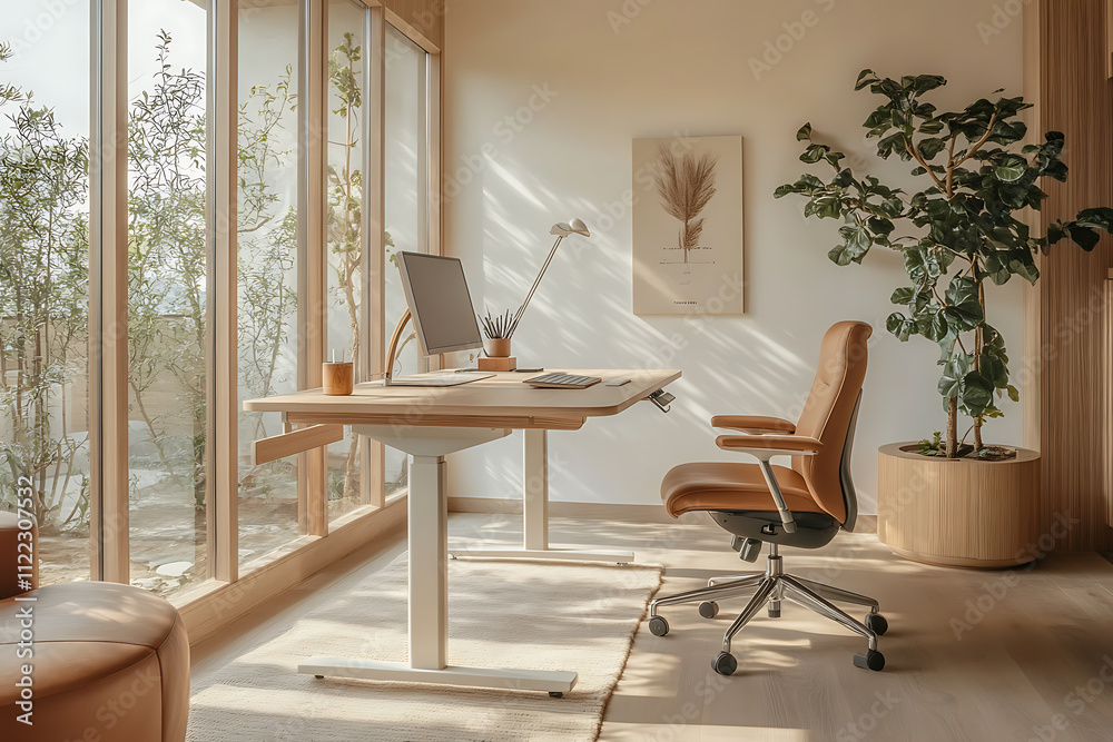 Fototapeta premium Modern Minimalist Home Office with Natural Light