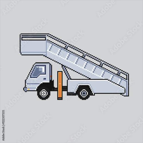 Pixel art illustration Auto Ladder. Pixelated Airport Ladder Truck. Airport Auto Ladder icon pixelated for the pixel art game and icon for website and video game. old school retro.