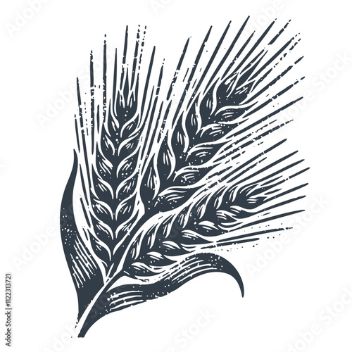 Wheat Ear. Vintage wood block print style vector illiustration.