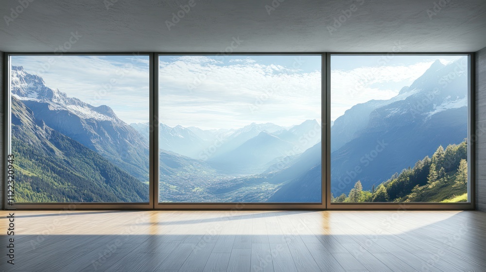 Fototapeta premium a breathtaking mountain view through large windows