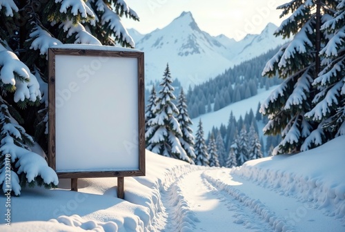 Winter Forest Ski Resort Poster Mockup - Empty Banner, Snowy Landscape, Advertising