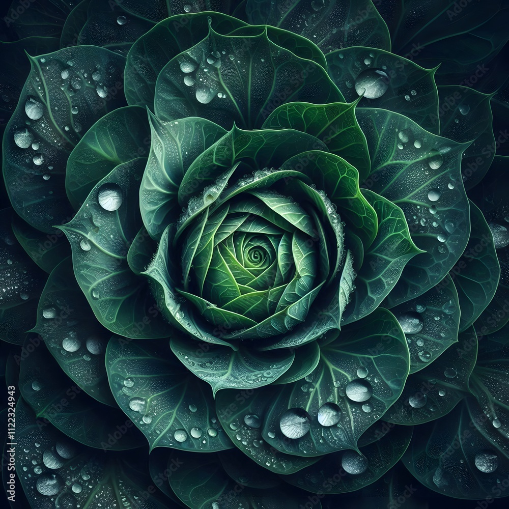 Obraz premium Nature's Canvas Green Leaves and Silver Drops 3