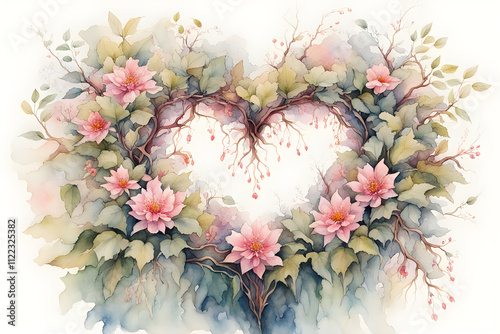 Watercolor Painting Showcasing an Enigmatic Floral Design Intricately Forming a Beautiful Pattern