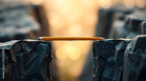 a pencil bridge connecting two cliffs, concept of overcome difficulties, space for copy photo