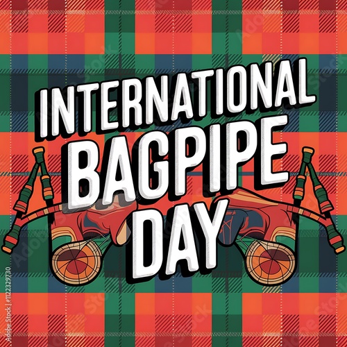International Bagpipe Day Celebrated With Plaid Background photo
